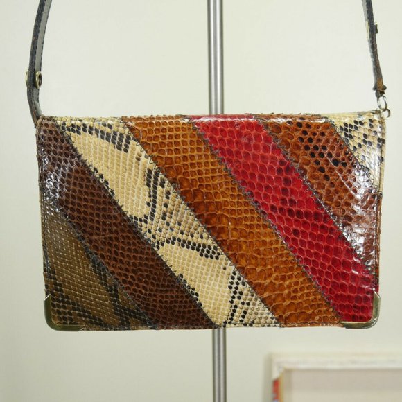 Vintage Snake Skin Multi-Color Made in Spain Crossbody Bag Clutch